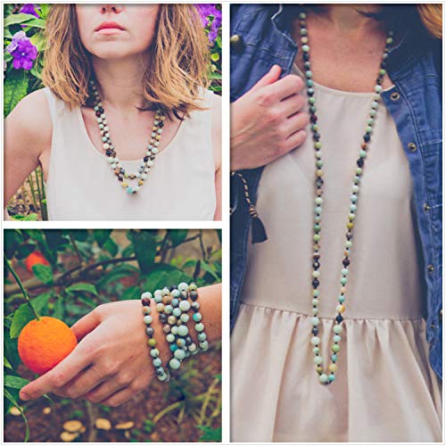Long Beaded Necklace 8mm Gemstone Amazonite Endless Barse Chakra Handmade Jewelry for Women 47’’