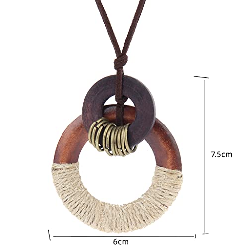 GelConnie Womens Pendant Necklace Wood Handmade Jewelry Leather Necklace Long Rope Sweater Necklace for Woman