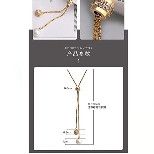 Pearl Pendant Long Necklace for Women Sweater Chain Statement Necklace Choker Adjustable Elegant Jewelry Crystal Accessories Dressy Collocation Winter Evening Party Wedding (Gold, Adjustable)
