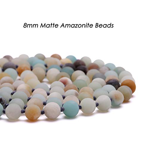 Long Beaded Necklace 8mm Gemstone Amazonite Endless Barse Chakra Handmade Jewelry for Women 47’’