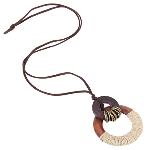 GelConnie Womens Pendant Necklace Wood Handmade Jewelry Leather Necklace Long Rope Sweater Necklace for Woman