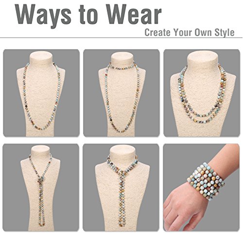 Long Beaded Necklace 8mm Gemstone Amazonite Endless Barse Chakra Handmade Jewelry for Women 47’’