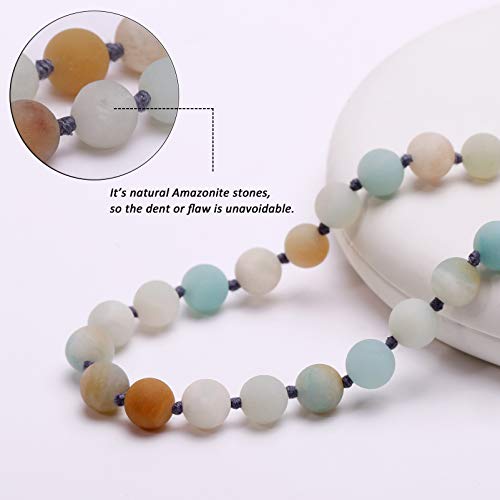 Long Beaded Necklace 8mm Gemstone Amazonite Endless Barse Chakra Handmade Jewelry for Women 47’’