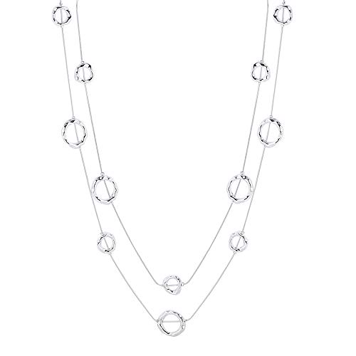 welbijoux Silver Long Necklaces for Women Fashion Double Layered Sweater Chain Y Necklace with Gifts Box