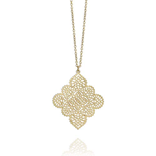 POMINA Gold Silver Geometric Filigree Pendent Long Necklace Casual Sweater Gold Chain Necklaces for women (Worn Gold)
