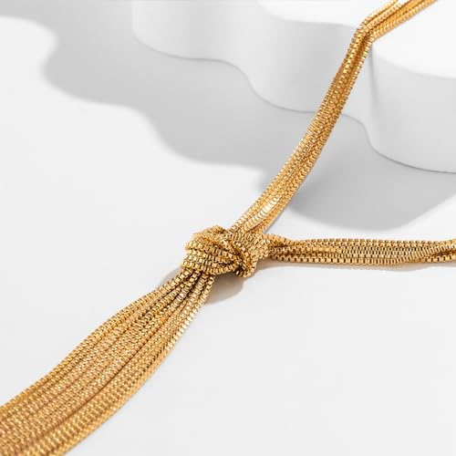 IFKM Long Gold Necklace for Women Dainty Lariat Gold Necklaces 14k Gold Plated Twist Snake Chain Y Necklace Simple Charm Trendy Jewelry Women Girls Gifts (Chain Twist)