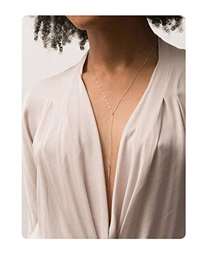 S.J JEWELRY Womens Handmade CZ Simple Delicate 14K Gold Plated/Rose Gold Plated/Silver Plated Lariat Simple Baton Adjustable Y Necklace-Y-1-Baton
