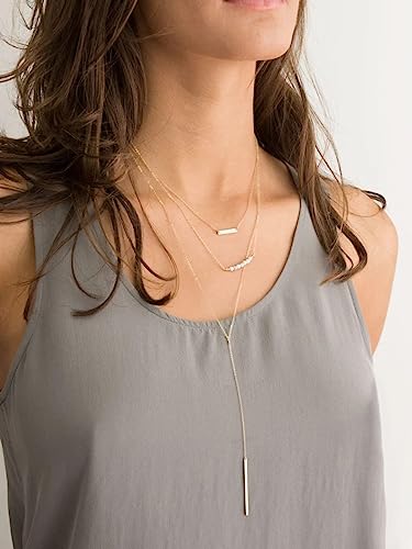 S.J JEWELRY Womens Handmade CZ Simple Delicate 14K Gold Plated/Rose Gold Plated/Silver Plated Lariat Simple Baton Adjustable Y Necklace-Y-1-Baton