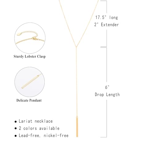 S.J JEWELRY Womens Handmade CZ Simple Delicate 14K Gold Plated/Rose Gold Plated/Silver Plated Lariat Simple Baton Adjustable Y Necklace-Y-1-Baton