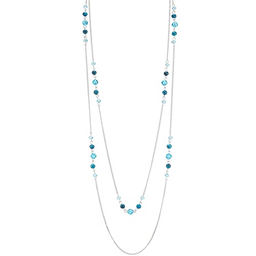 Noessla Long Silver Necklace for Women Bohemian Layered Statement Costume Long Necklaces for Women Fashion Jewelry Mothers Day Gifts(Lake blue)