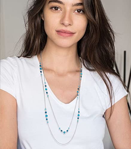 Noessla Long Silver Necklace for Women Bohemian Layered Statement Costume Long Necklaces for Women Fashion Jewelry Mothers Day Gifts(Lake blue)