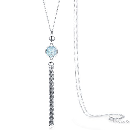 Jude Jewelers Vintage Long Sweater Necklace Chain Pendant Tassel Bohemian Classical Vintage Style (Light Blue)