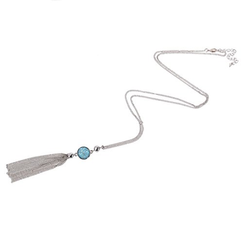Jude Jewelers Vintage Long Sweater Necklace Chain Pendant Tassel Bohemian Classical Vintage Style (Light Blue)