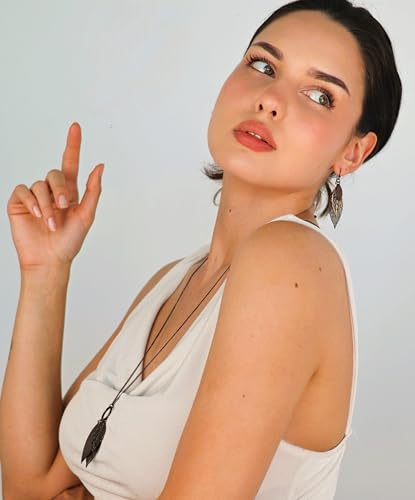 POMINA Chocolate Gold Silver Two Tone Filigree Fall Leaf Necklace Fashion Statement Chic Sweater Chain Long Necklace for Women (Worn Choco Gold)