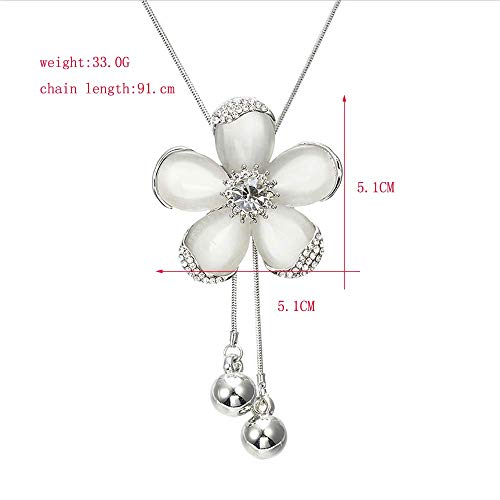 HSQYJ Flower Shape Created Crystal Necklace Cat Eye Pendant Long Chain Sweater Necklace Adjustable Long Pendant Tassel Necklace for Women (Sunflower)