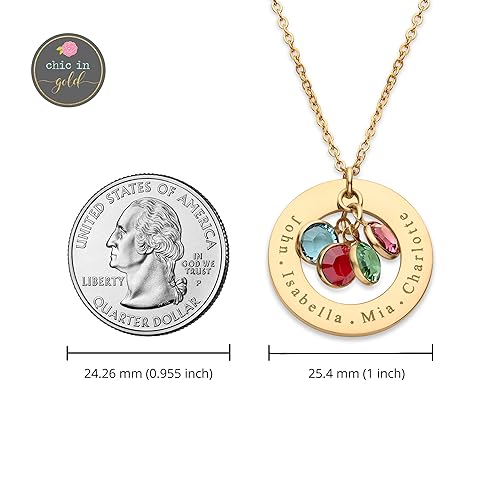 Custom Birthstone Necklace for Mom with Kids' Names