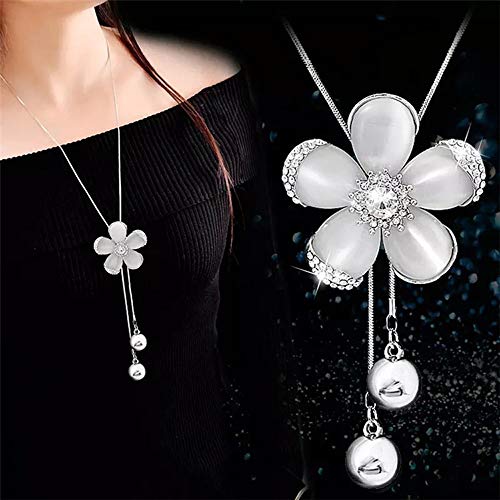 HSQYJ Flower Shape Created Crystal Necklace Cat Eye Pendant Long Chain Sweater Necklace Adjustable Long Pendant Tassel Necklace for Women (Sunflower)