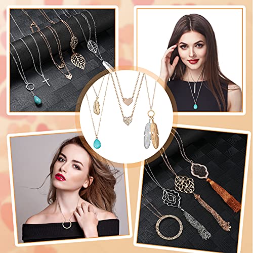 Hicarer 30 Pieces Long Pendant Necklace Set Simple Bar Layer Tassel Y Tassel Leaf Circle Bar Necklace Y-Shaped Statement Sweater Necklace for Women Girls