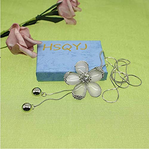 HSQYJ Flower Shape Created Crystal Necklace Cat Eye Pendant Long Chain Sweater Necklace Adjustable Long Pendant Tassel Necklace for Women (Sunflower)