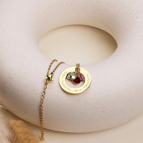 Custom Birthstone Necklace for Mom with Kids' Names