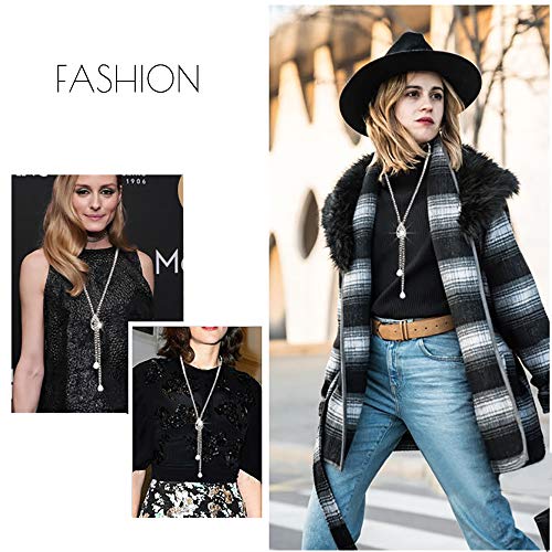 Suyi Trendy Crystal Long Necklace All-Match Style Shining Clothing Sweater Chain Pearl Silver