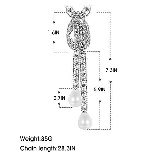 Suyi Trendy Crystal Long Necklace All-Match Style Shining Clothing Sweater Chain Pearl Silver