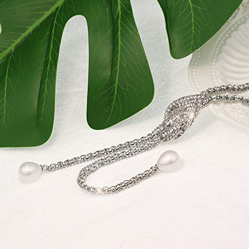 Suyi Trendy Crystal Long Necklace All-Match Style Shining Clothing Sweater Chain Pearl Silver