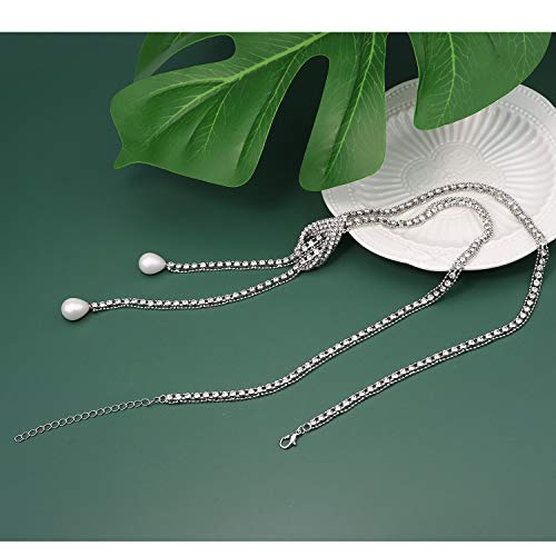 Suyi Trendy Crystal Long Necklace All-Match Style Shining Clothing Sweater Chain Pearl Silver