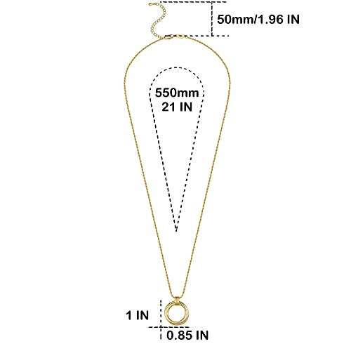 FRUMOS Dainty Layered Choker Necklace 18K Gold Plated Y Pendant Necklace Multilayer Bar Disc Necklace Adjustable Layering Choker Necklaces for Women Girls（Double ring necklace）