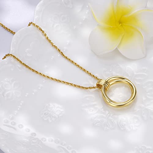 FRUMOS Dainty Layered Choker Necklace 18K Gold Plated Y Pendant Necklace Multilayer Bar Disc Necklace Adjustable Layering Choker Necklaces for Women Girls（Double ring necklace）