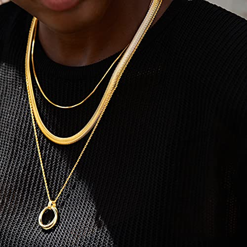 FRUMOS Dainty Layered Choker Necklace 18K Gold Plated Y Pendant Necklace Multilayer Bar Disc Necklace Adjustable Layering Choker Necklaces for Women Girls（Double ring necklace）