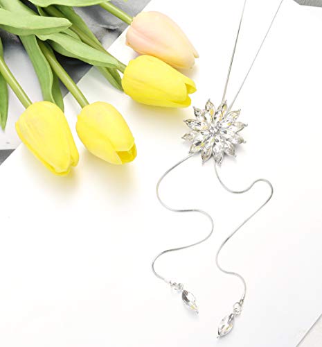 Jstyle 6Pcs Women Long Sweater Necklace Silver Plated Rhinestone Flower Tassel Pendant Neckace Jewelry Women Gifts