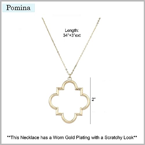 POMINA Gold Fashion Long Chain Necklace Quatrefoil Necklace Two-Tone Clover Pendant Necklace Geometric Pendant Sweater Long Necklace for Women (Worn Gold)