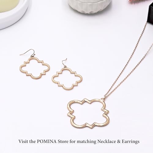 POMINA Gold Fashion Long Chain Necklace Quatrefoil Necklace Two-Tone Clover Pendant Necklace Geometric Pendant Sweater Long Necklace for Women (Worn Gold)