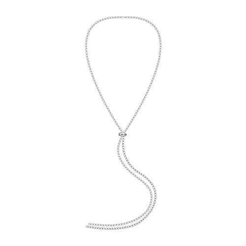 FAMARINE CZ Long Necklace, Rhinestone Bar Y Lariat Necklace Silver Tone for Women Birthday Gift (Silver Rhinestone Y Necklace)