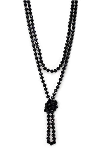 Miracle Collection 60" Knotted Crystal Beads Endless Long Statement Necklace-Versatile Beaded Strand Lariat Multi Layer Infinity Wrap with 8mm Faceted Crystal Bead and Pearl (Black)