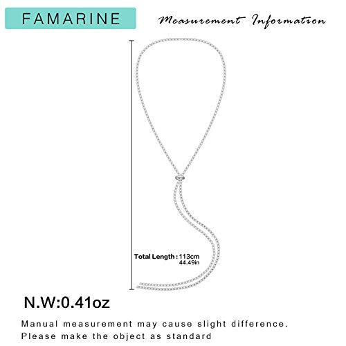 FAMARINE CZ Long Necklace, Rhinestone Bar Y Lariat Necklace Silver Tone for Women Birthday Gift (Silver Rhinestone Y Necklace)