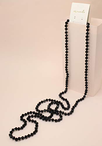 Miracle Collection 60" Knotted Crystal Beads Endless Long Statement Necklace-Versatile Beaded Strand Lariat Multi Layer Infinity Wrap with 8mm Faceted Crystal Bead and Pearl (Black)