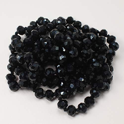 Miracle Collection 60" Knotted Crystal Beads Endless Long Statement Necklace-Versatile Beaded Strand Lariat Multi Layer Infinity Wrap with 8mm Faceted Crystal Bead and Pearl (Black)