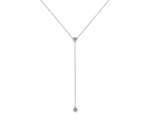 Moissanite Lariat Drop Y Necklace, 925 Sterling Silver Dainty Simple Long Prom Bridal Wedding Hypoallergenic Neckalces, 16 to 20 Inch