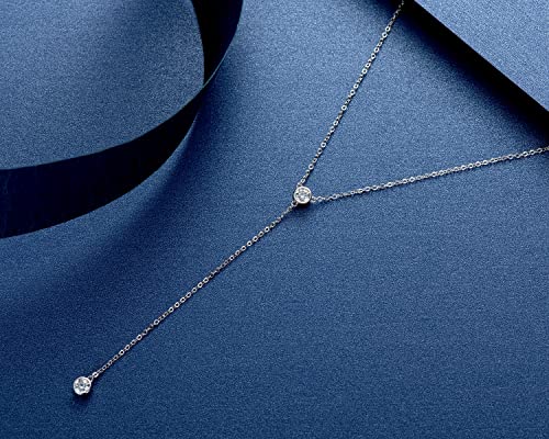 Moissanite Lariat Drop Y Necklace, 925 Sterling Silver Dainty Simple Long Prom Bridal Wedding Hypoallergenic Neckalces, 16 to 20 Inch