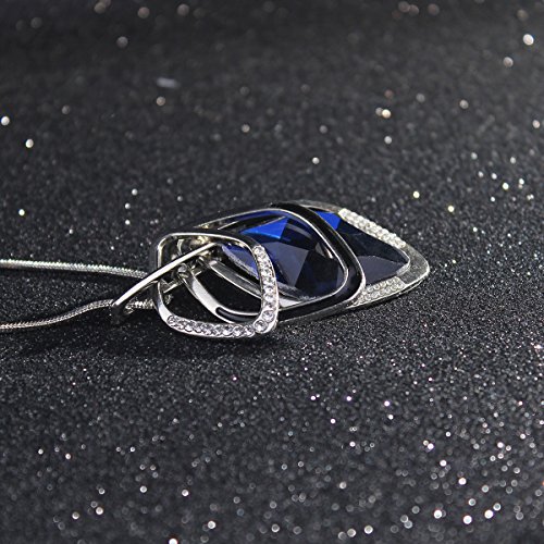Gexo Solid Long Chain Necklace for Women Created Crystal Sweater Triple Stack Pendant Necklace-Blue Fashion Jewelry