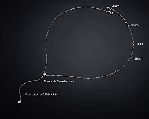 Moissanite Lariat Drop Y Necklace, 925 Sterling Silver Dainty Simple Long Prom Bridal Wedding Hypoallergenic Neckalces, 16 to 20 Inch