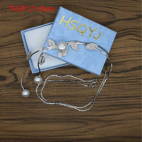 HSQYJ Shaped Y-Shaped Necklace Bohemian Crystal Pearl Flower Leaf Dangle Long Necklace Adjustable Elegant Tassel Sweater Chain Women Jewelry (Leaf Pearl Necklace)