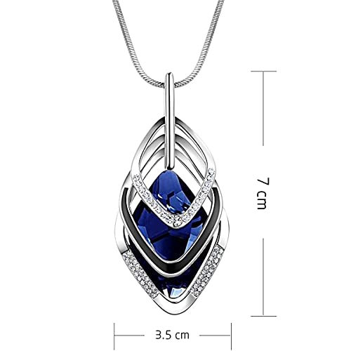 Gexo Solid Long Chain Necklace for Women Created Crystal Sweater Triple Stack Pendant Necklace-Blue Fashion Jewelry