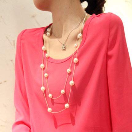 BeeSpring Women Ladies Multilayers Simulation-Pearls Long Chain Sweater Necklace Gift L