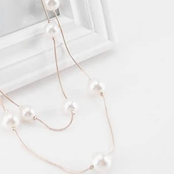 BeeSpring Women Ladies Multilayers Simulation-Pearls Long Chain Sweater Necklace Gift L