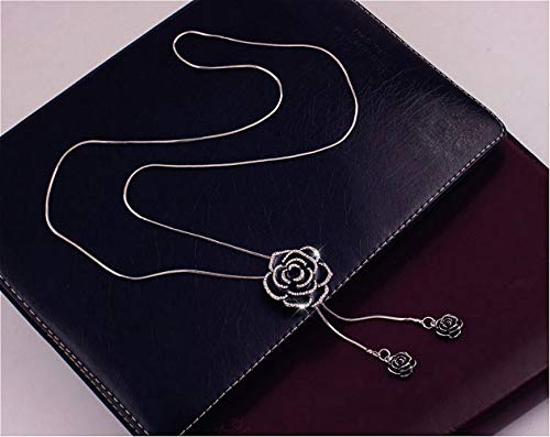 Cathercing Rhinestone Black Rose Pendant Long Necklace for Women Sweater Chain Statement Necklace Choker Adjustable Elegant Jewelry Crystal Accessories Dressy Collocation Winter Evening Party Wedding