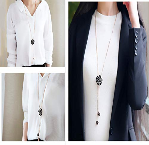 Cathercing Rhinestone Black Rose Pendant Long Necklace for Women Sweater Chain Statement Necklace Choker Adjustable Elegant Jewelry Crystal Accessories Dressy Collocation Winter Evening Party Wedding