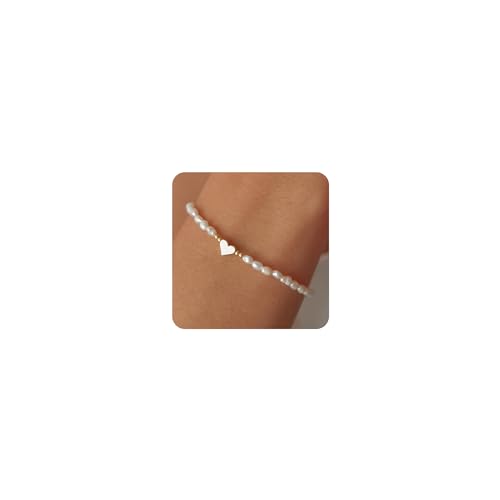 MIDEEO Gold/Silver Bracelets for Women,14K Gold Plated Bracelets for Women Evil Eye Diamond Cuban Link Heart Pearl Bracelets Everyday Jewelry Gift